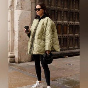 NWOT Teddy Quilted Jacket - Moss Green